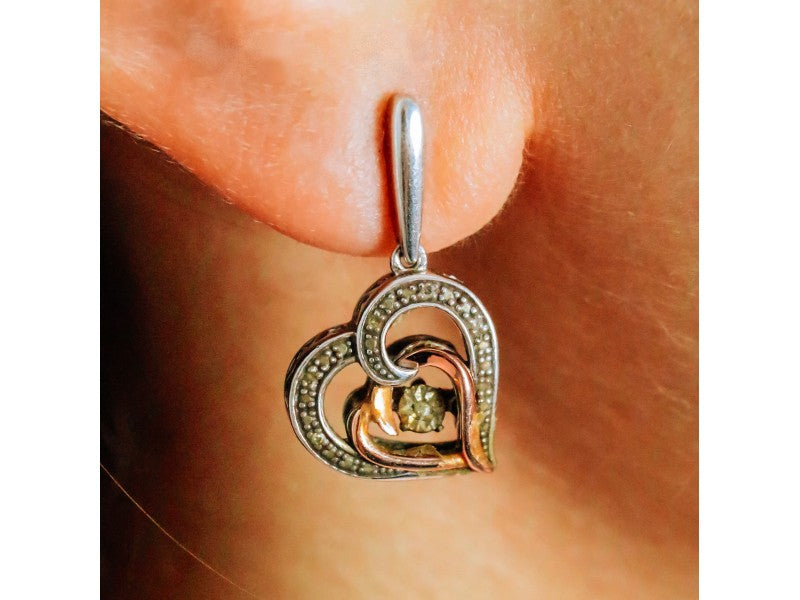 925 Sterling Silver With Gold Inlays "Hearts" Earrings