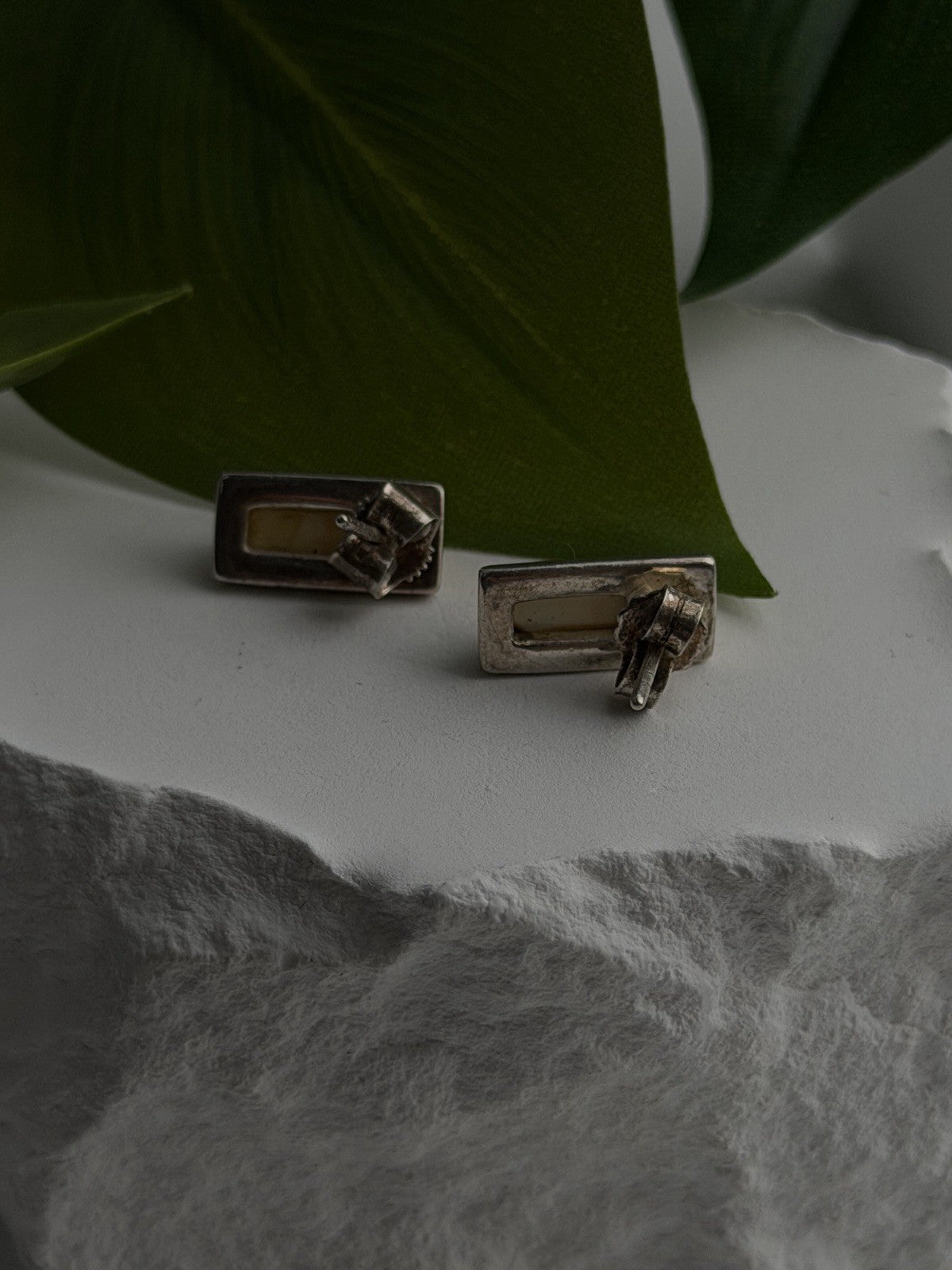 Vintage 925 Sterling Silver Golden Yellow Mother of Pearl Earrings