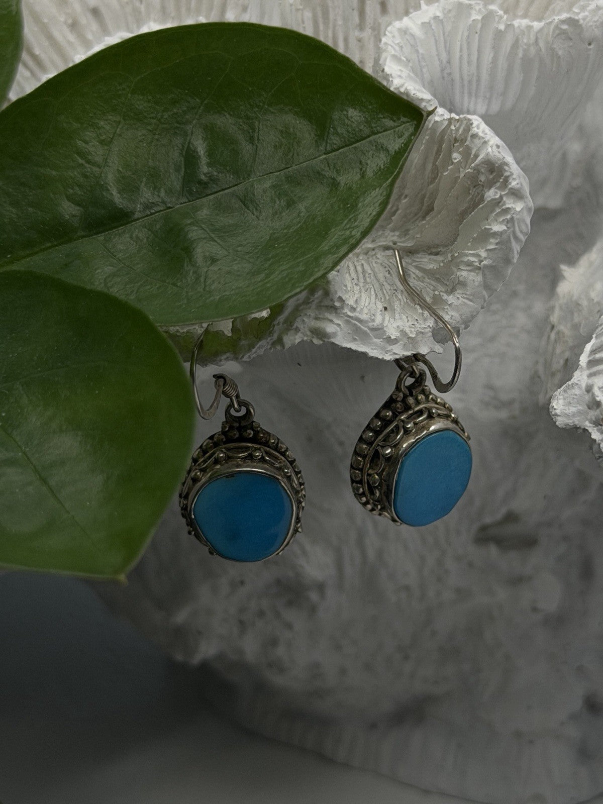 Dangle Vintage 925 Sterling Silver Blue Turquoise Earrings