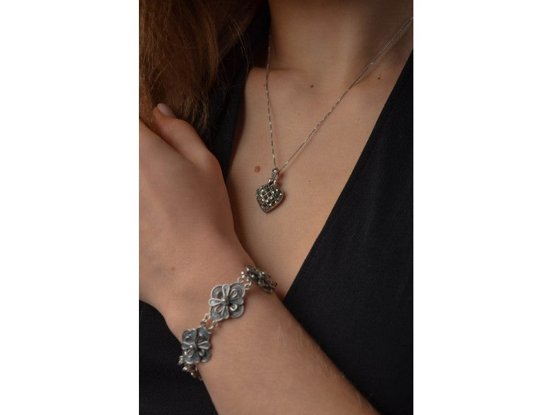 925 Sterling Silver Marcasites Heart Chain With Pendant