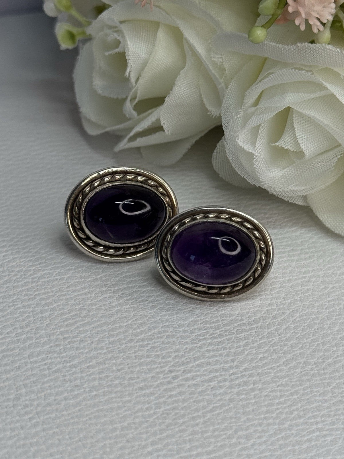 925 Sterling Silver Amethyst Earrings Length 0.75 Inch