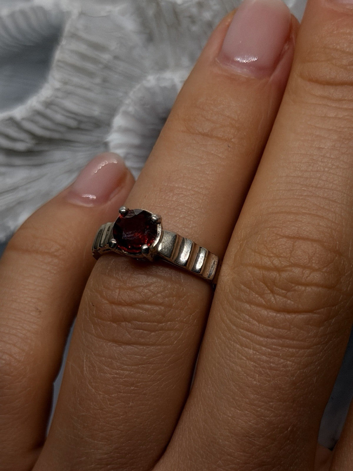 Vintage 925 Sterling Silver Garnet Ring Size 6