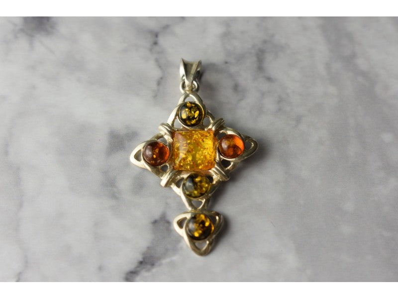 925 Sterling Silver Multicolor Amber Pendant