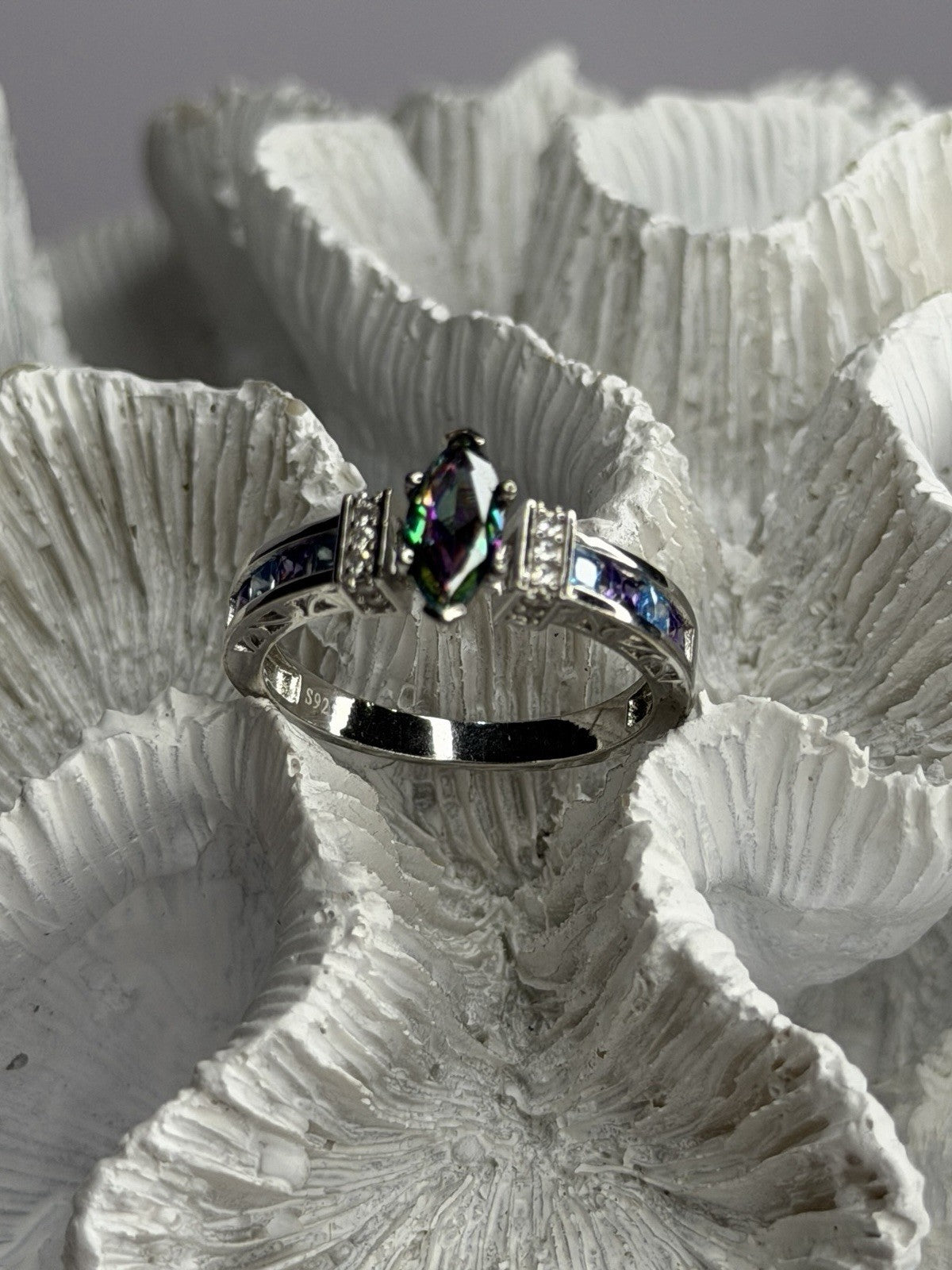 925 Sterling Silver Mystic Topaz Blue Topaz Amethyst Beryl Ring Size 10.5