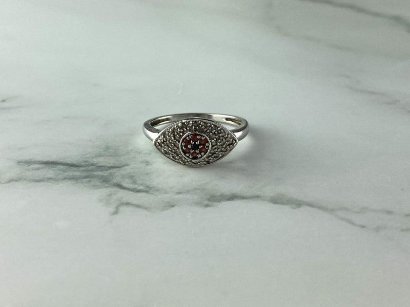 925 Sterling Silver Red Spinel, Tanzanite & Goshenite Ring Size 8.5
