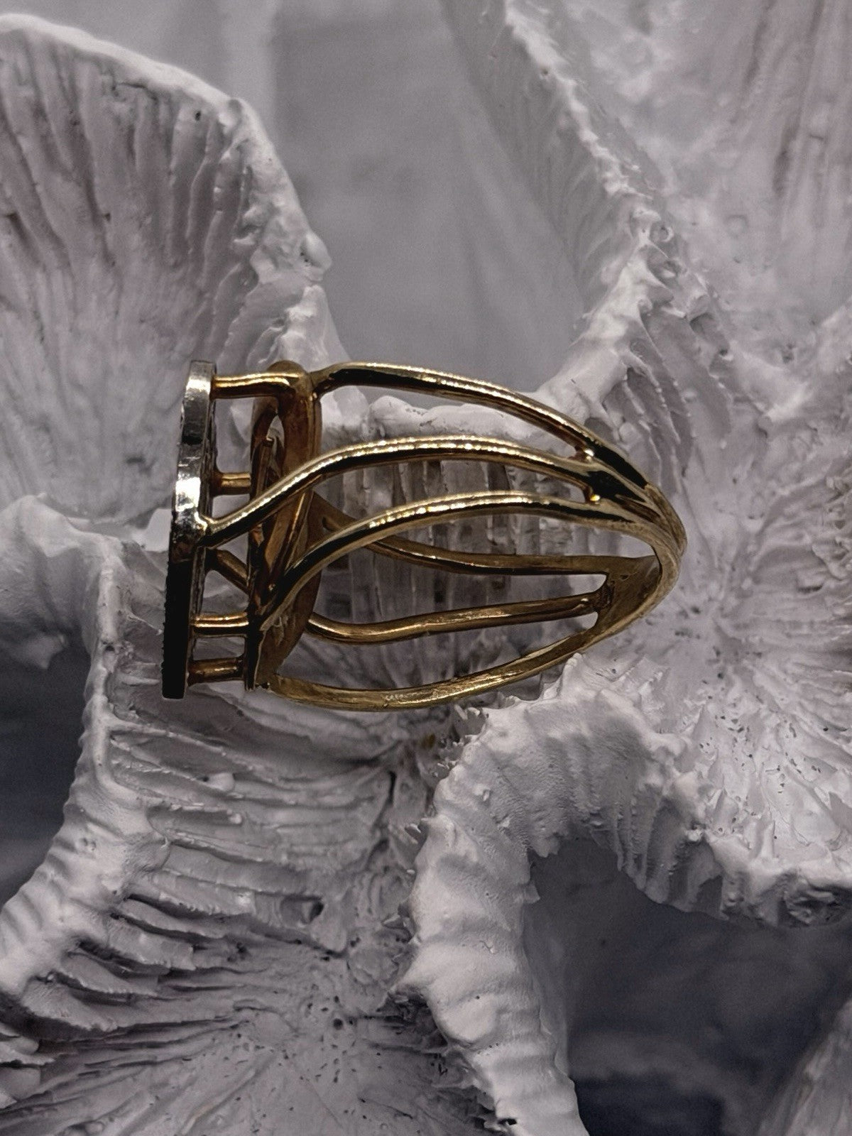 14K Yellow Gold And Diamond Letter ''K'' Heart Ring Size 8.25 Cocktail Estate