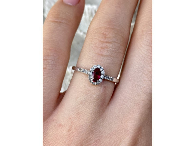 925 Sterling Silver Rubellite & White Tourmaline Ring Size 7