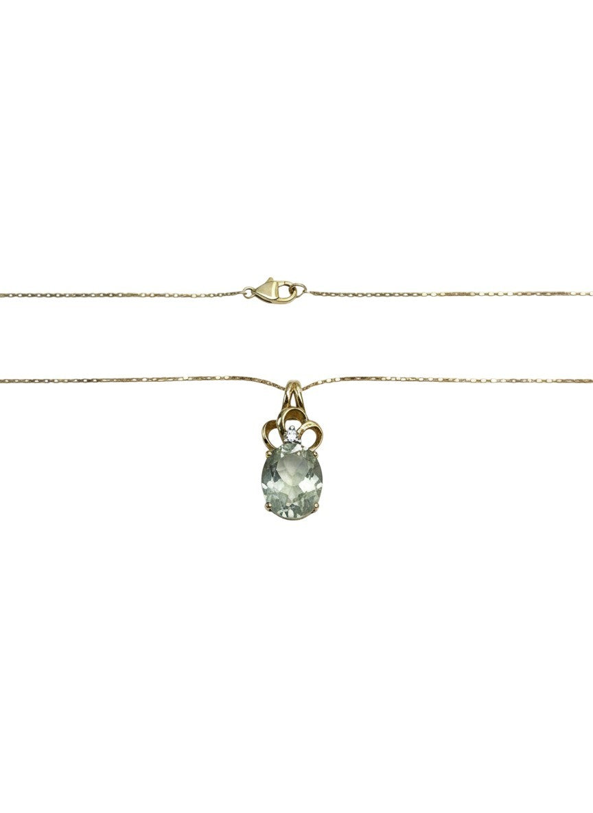 10K Yellow Gold Prasiolite & Diamond Necklace Length 18 Inch