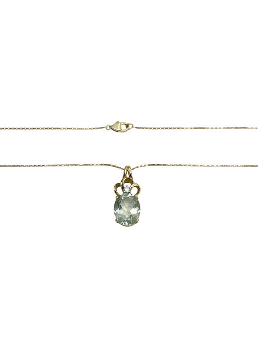 10K Yellow Gold Prasiolite & Diamond Necklace Length 18 Inch