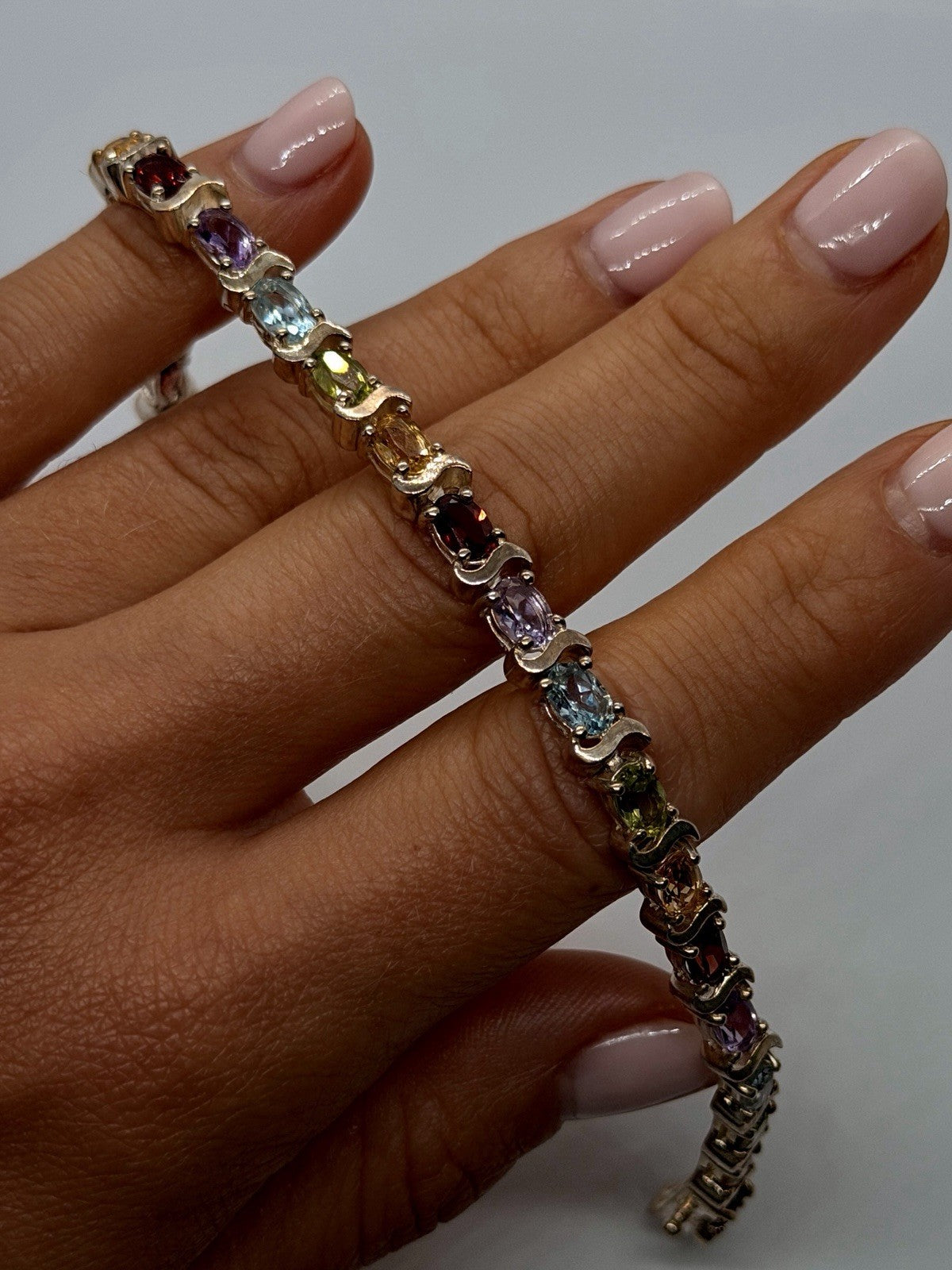 Beautiful 925 Sterling Silver Multi-Gemstone Tennis Bracelet 7.5