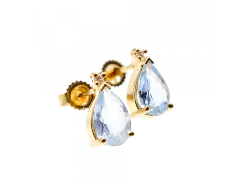 14K Yellow Gold Topaz & Diamond Earrings