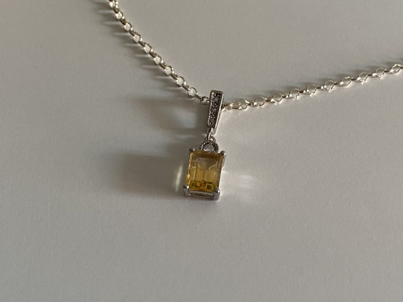925 Sterling Silver Citrine & CZ Chain With Pendant