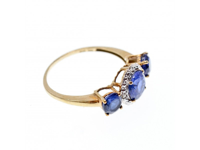 10K Yellow Gold London Blue Topaz & Diamonds Ring Size 6.5