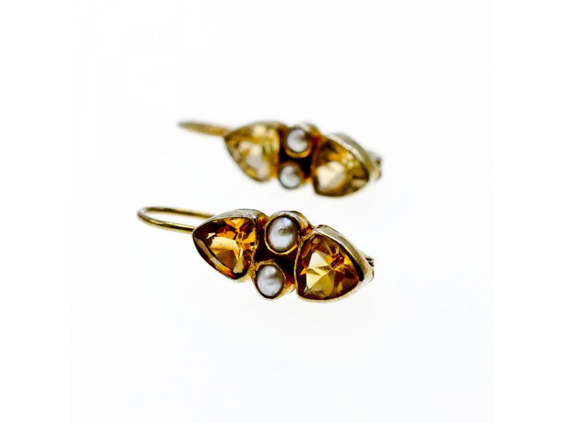 925 Sterling Silver Gold Plated Heliodor & Pearls Earrings