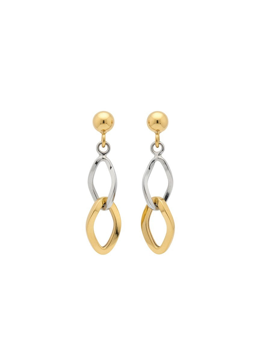 Aesthetic 14K Yellow & White Gold Earrings Length 1 Inch