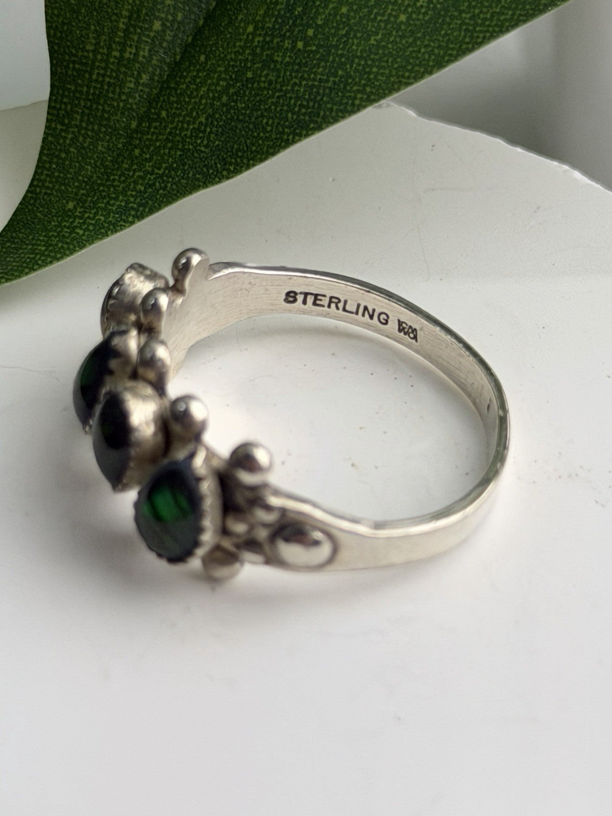 Vintage 925 Sterling Silver Green Paua Shell Ring Size 10