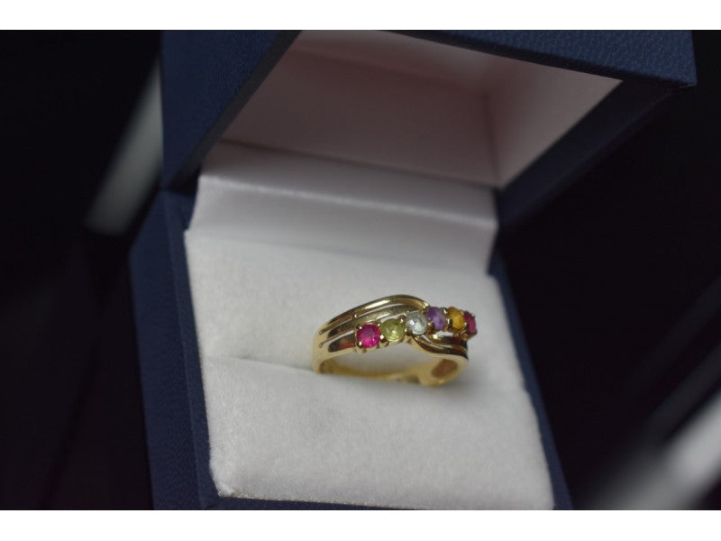 10K Yellow Gold Multi Gemstones Ring Size 6.5