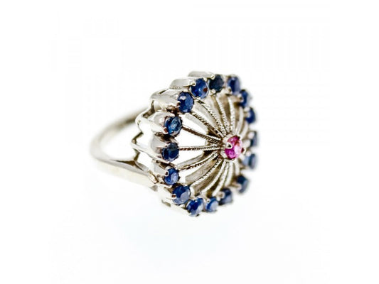 925 Sterling Silver Iolite & Pink Topaz Ring Size 6