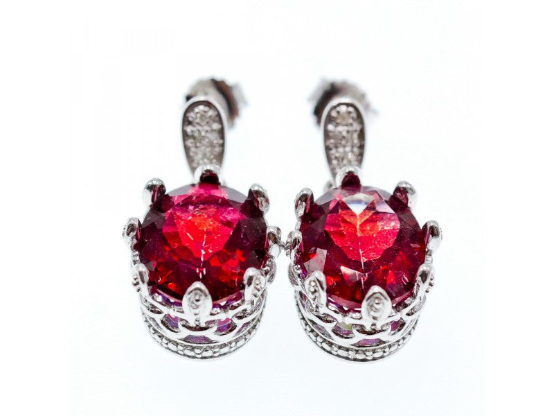 925 Sterling Silver Rubellite & CZ Earrings