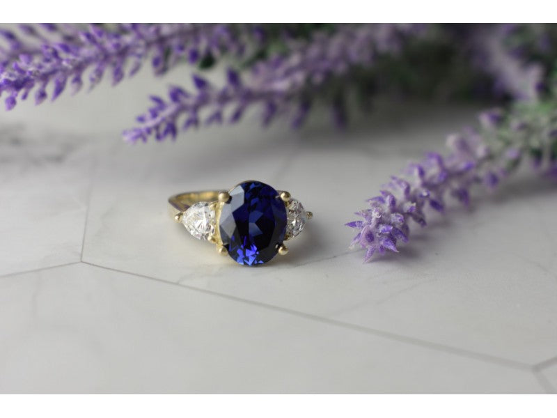 925 Sterling Silver Sapphire & CZ Ring Size 5.5