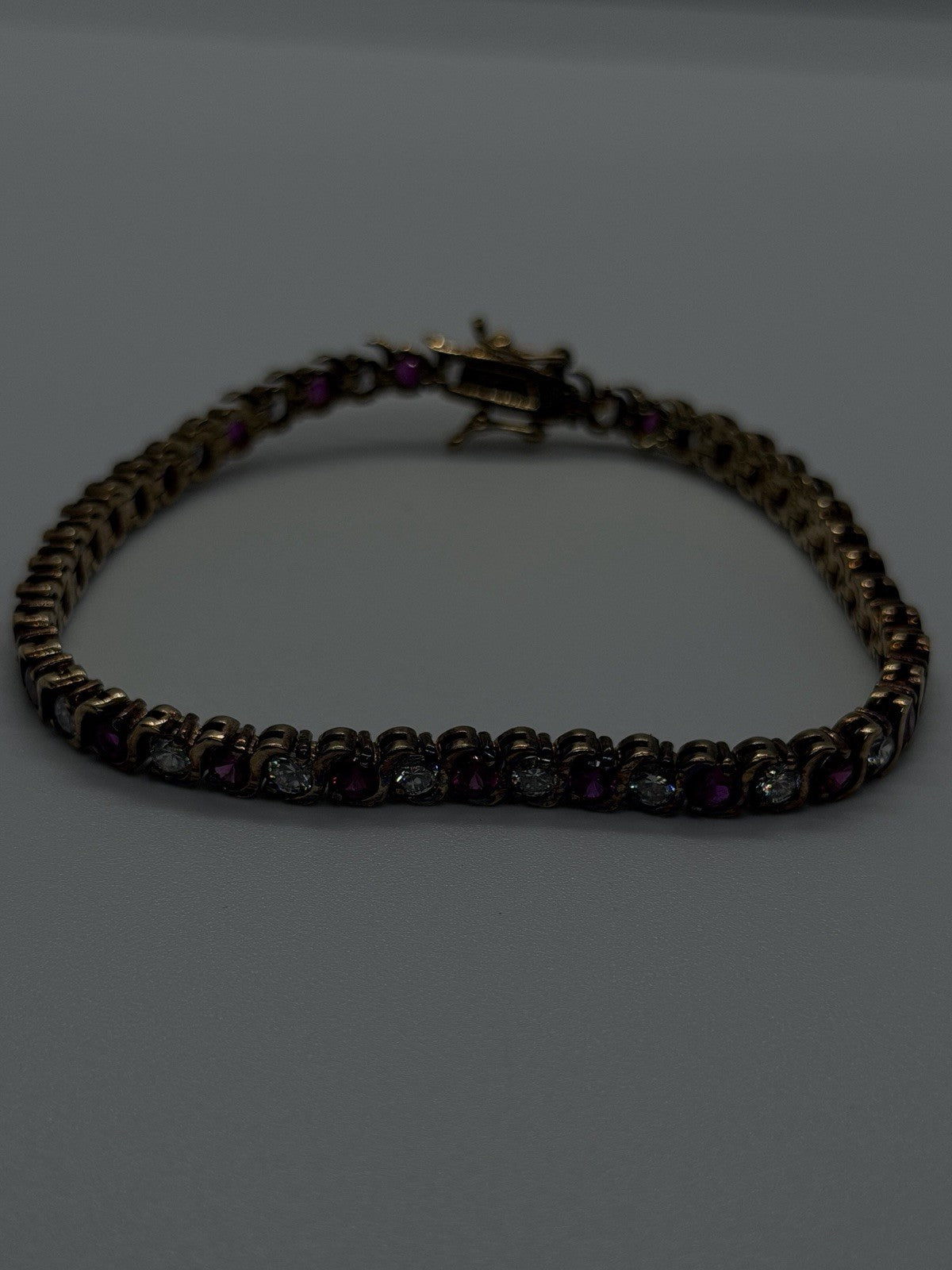 925 Sterling Silver Gold Plated Pink & White Topaz Bracelet Size 7.5