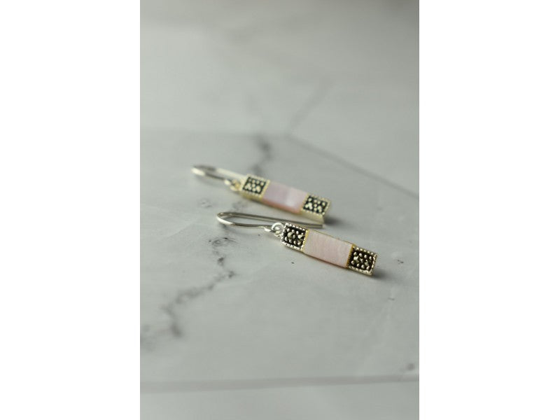 925 Sterling Silver Pink Mother of Pearl & Marcasites Earrings