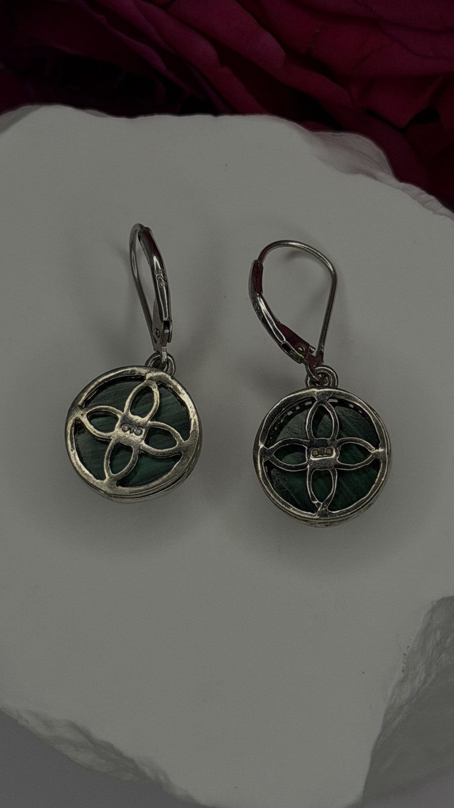 Tree of Life 925 Sterling Silver Malachite Earrings