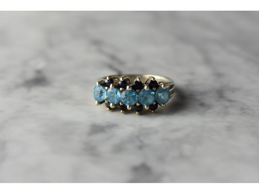 925 Sterling Silver Blue Spinel & Sapphires Ring Size 6.75