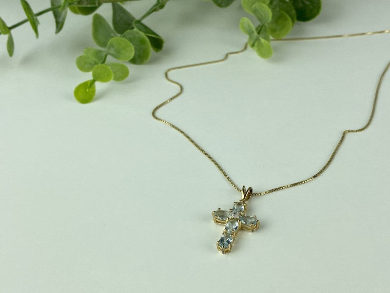 925 Sterling Silver Gold Plated Blue Spinel Chain With Cross