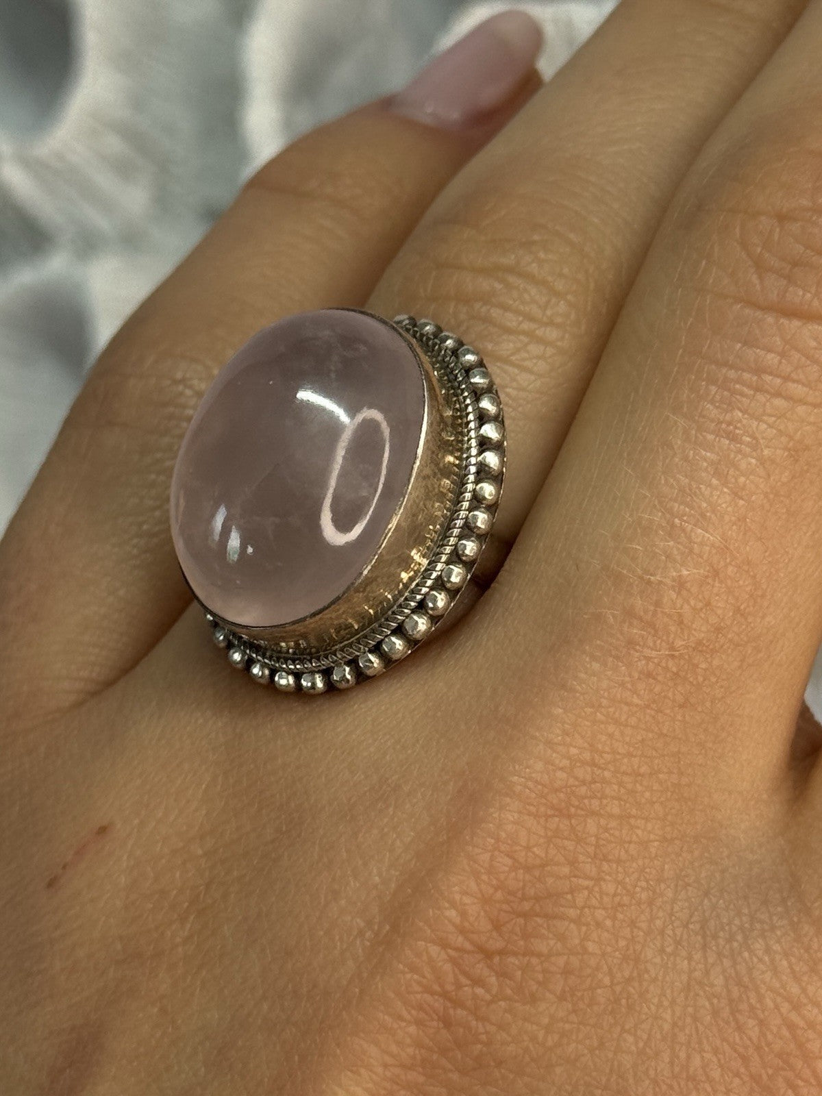 Beautiful Vintage 925 Sterling Silver Morganite Ring Size 5.5