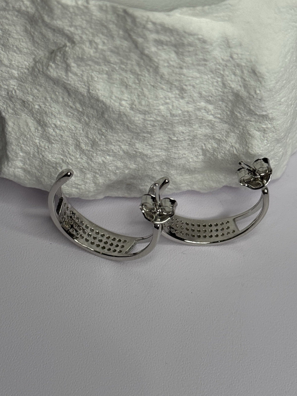 925 Sterling Silver Elegant CZ Earrings Length 0.76