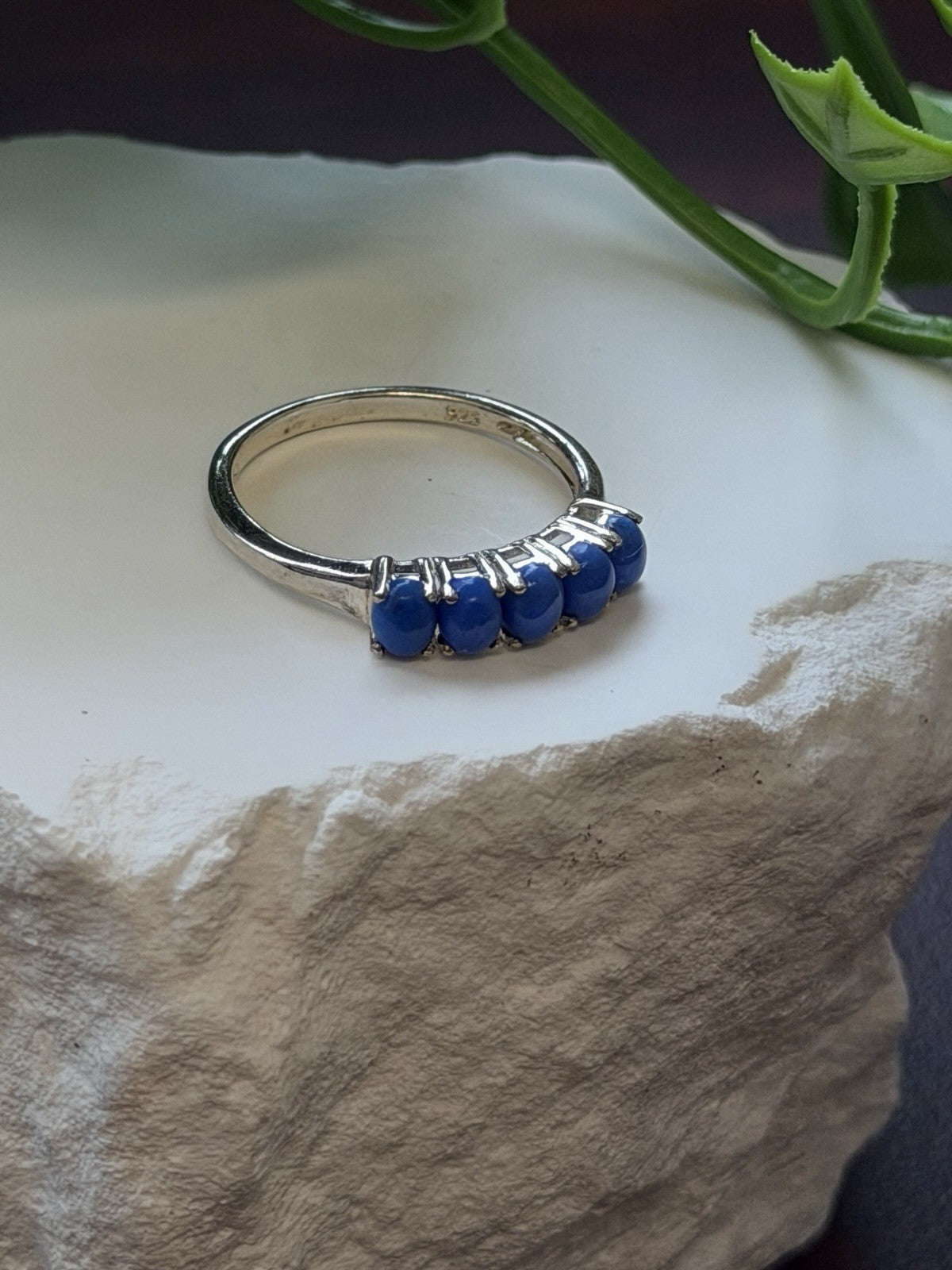 925 Sterling Silver Five Stone Oval Blue Turquoise Ring Size 7