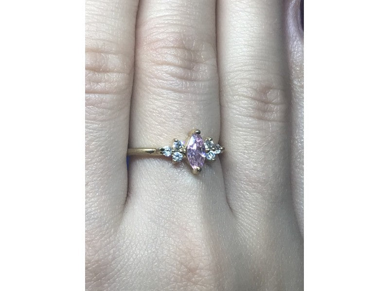 925 Sterling Silver Gold Plated Pink & White CZ Ring Size 8