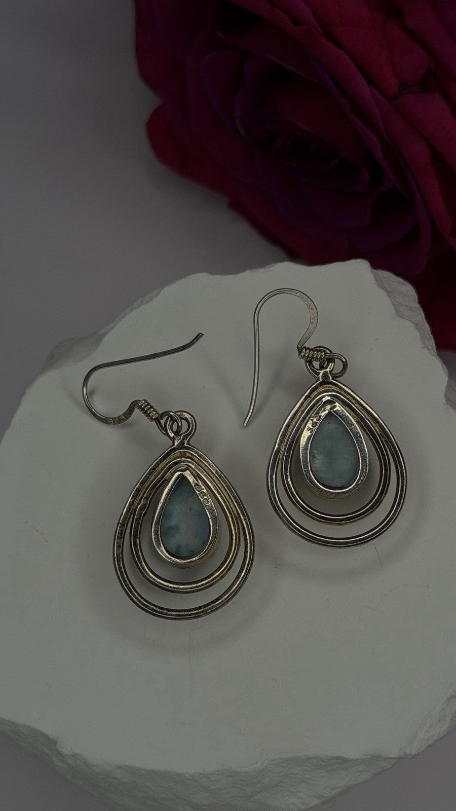 Vintage 925 Sterling Silver Blue Larimar Drop Earrings