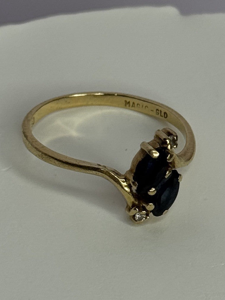14K Yellow Gold Sapphire & Diamond Ring Size 7.5