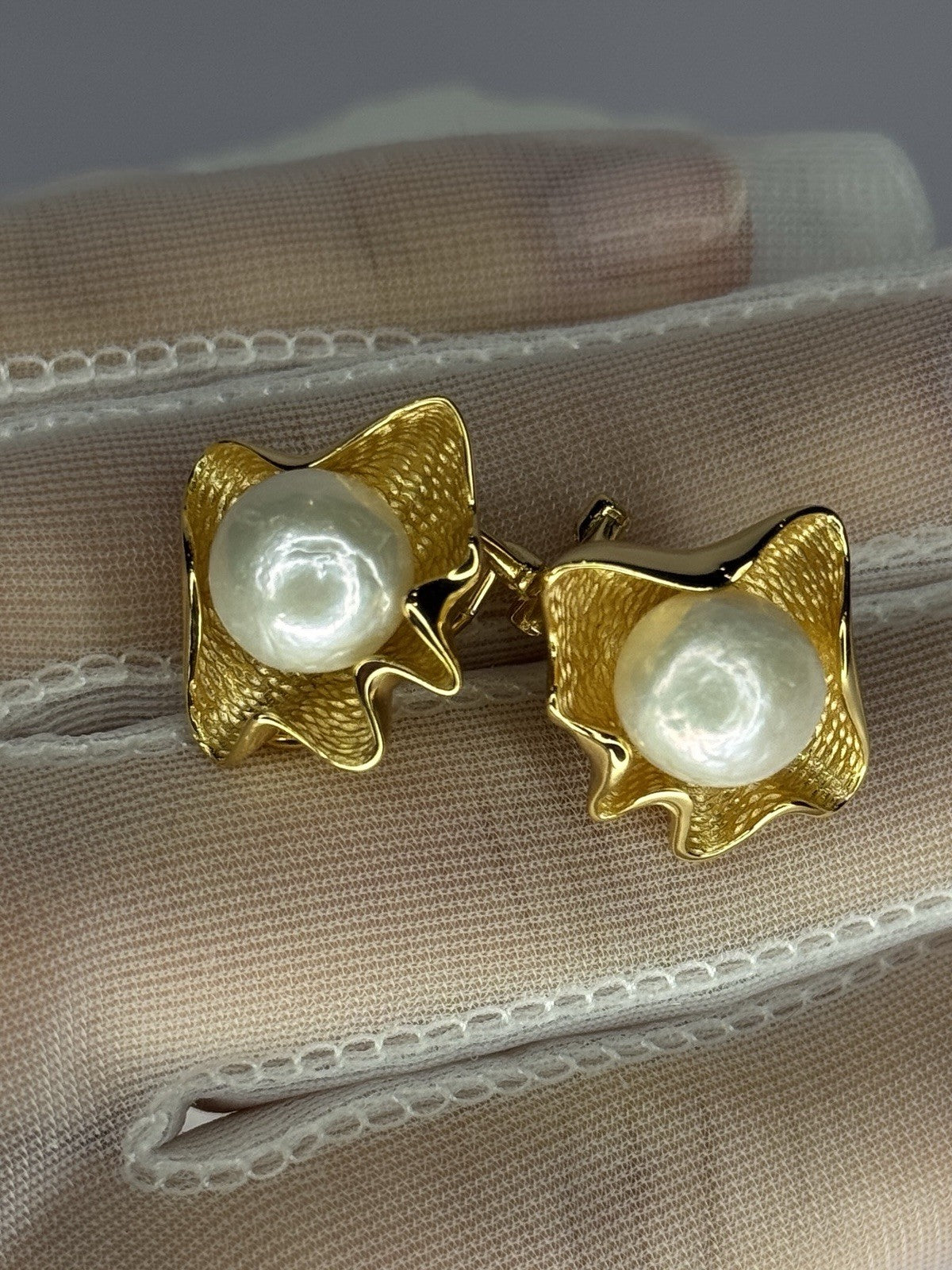 925 STERLING SILVER GOLD PLATED PEARL EARRINGS LENGTH 0.9 INCH