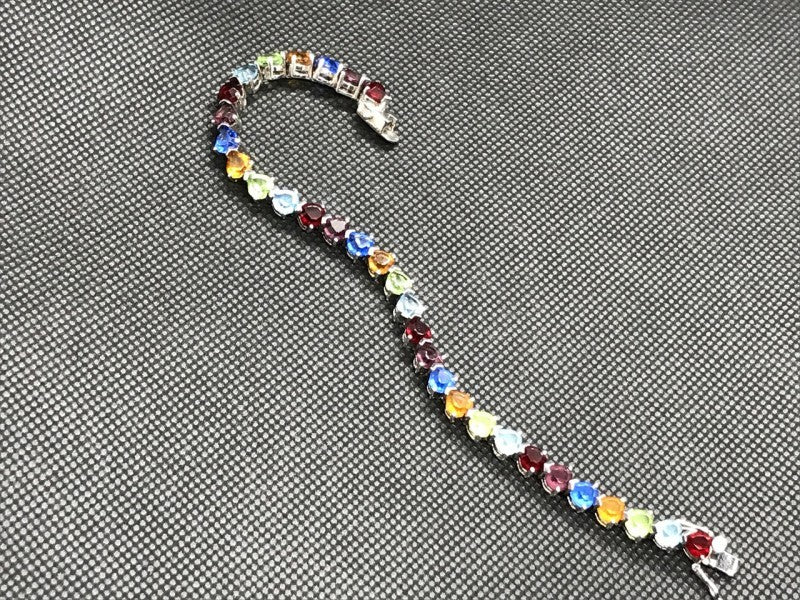 925 Sterling Silver Multicolor CZ Bracelet 7 In