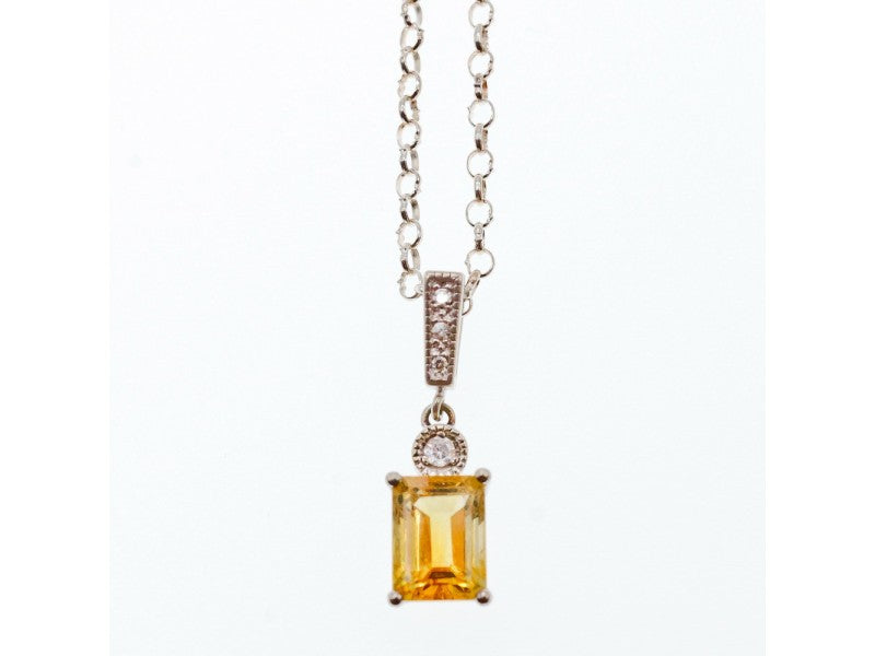 925 Sterling Silver Citrine & CZ Chain With Pendant
