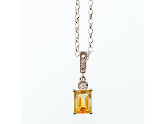 925 Sterling Silver Citrine & CZ Chain With Pendant