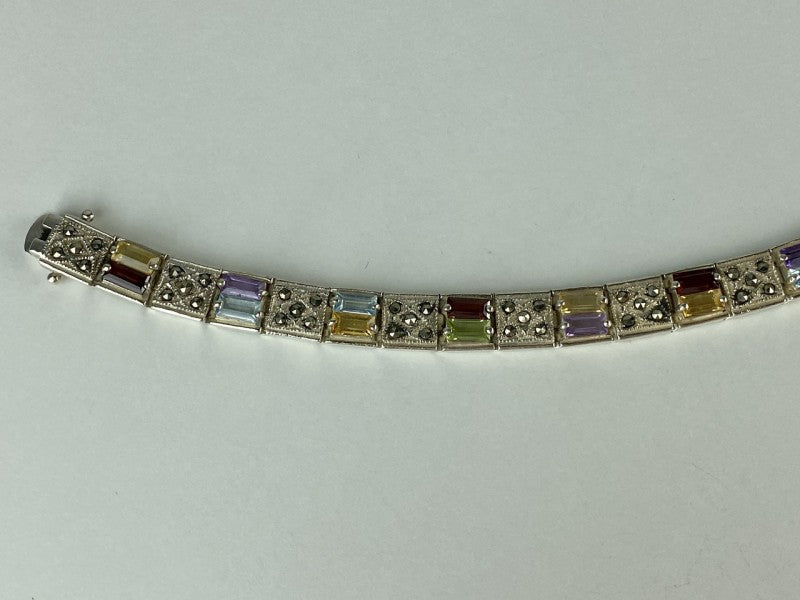 925 Sterling Silver Multi Gemstones Bracelet
