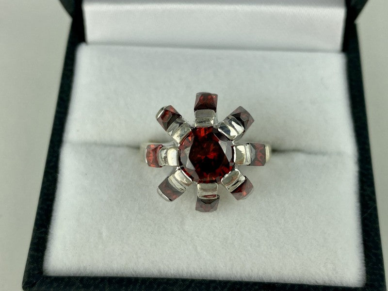 925 Sterling Silver Spessartine "Flower" Ring Size 6.5