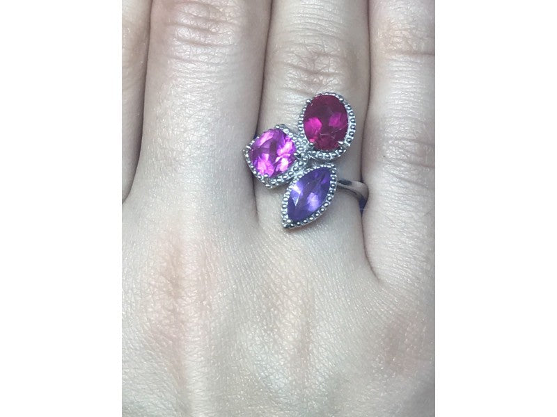 925 Sterling Silver Amethyst & Spinel Ring Size 8