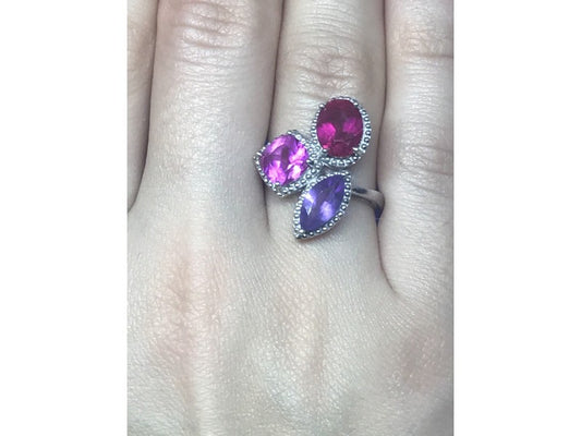 925 Sterling Silver Amethyst & Spinel Ring Size 8