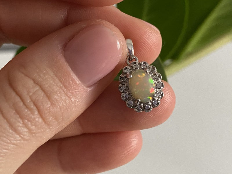 925 Sterling Silver Opal & CZ Pendant