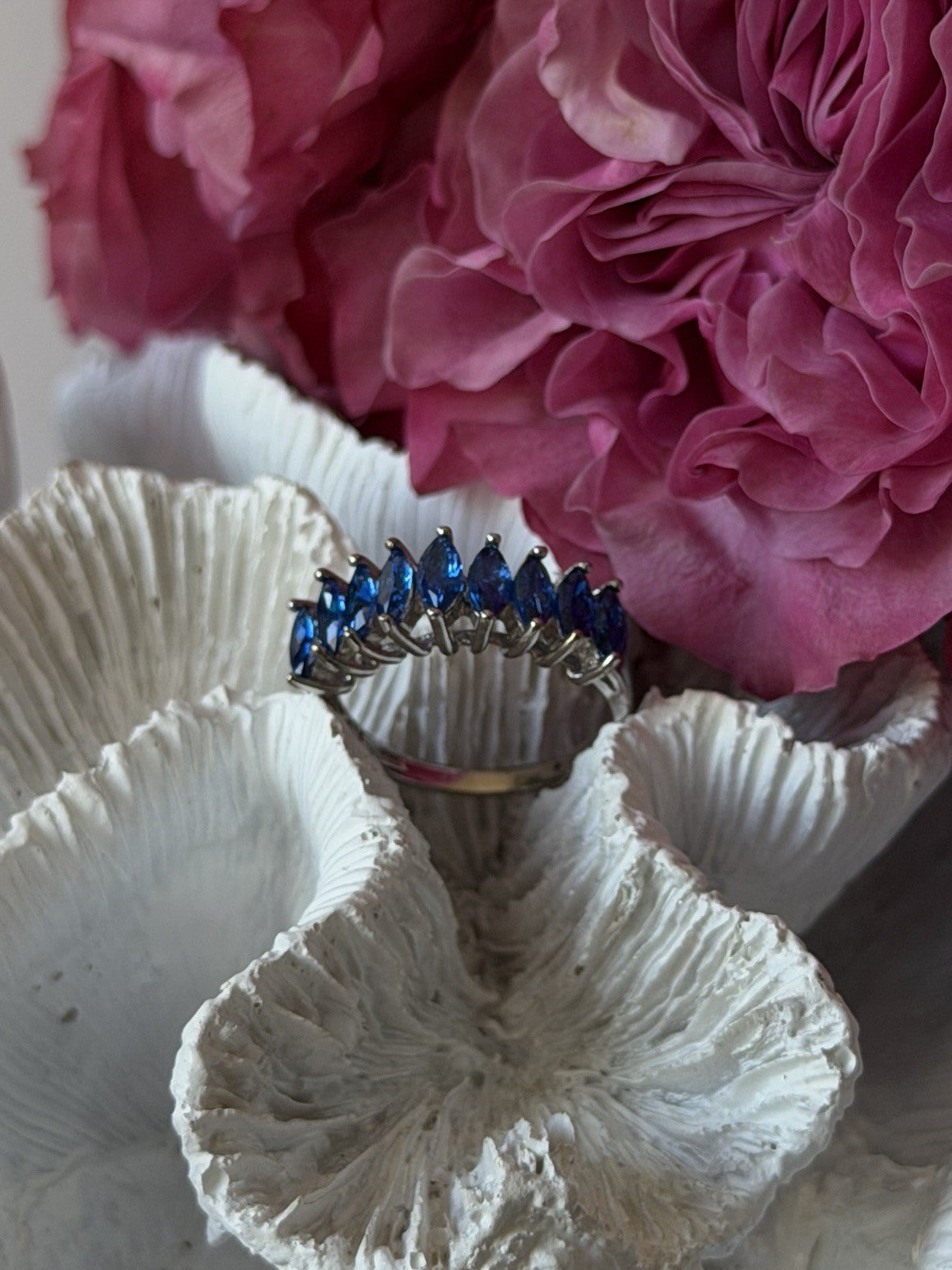 925 Sterling Silver Sapphire Ring Size 8