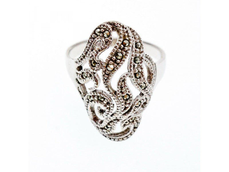 Vintage 925 Sterling Silver Marcasites Ring Size 10.25