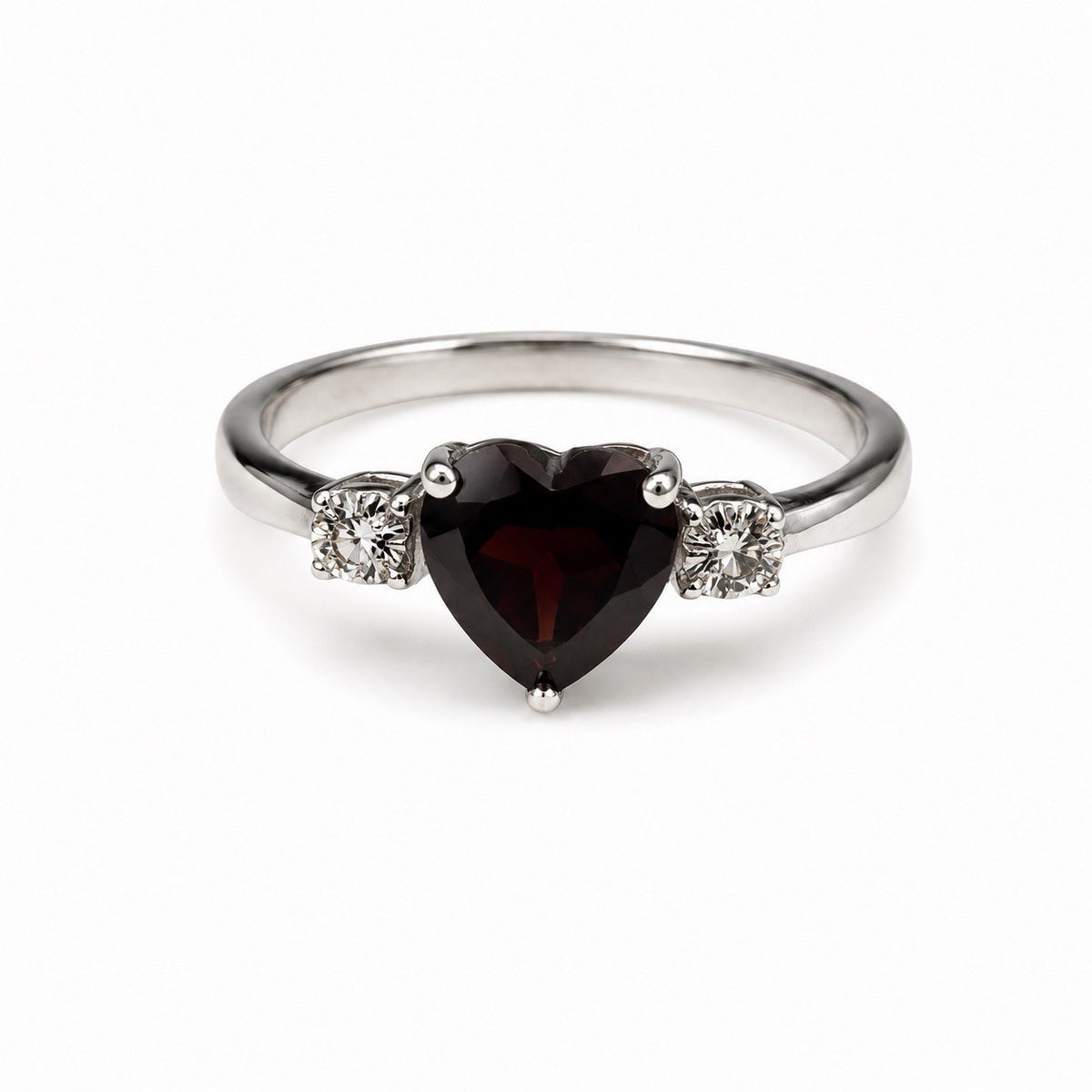 925 Sterling Silver Heart Cut Garnet with White Beryl Stones Ring Size 10