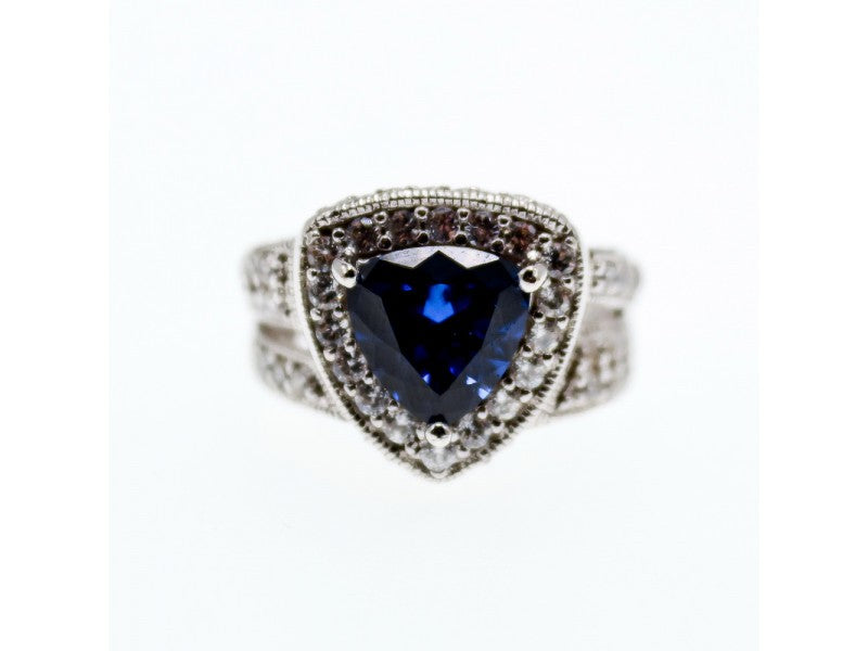 925 Sterling Silver Blue Sapphire and CZ Ring Size 5