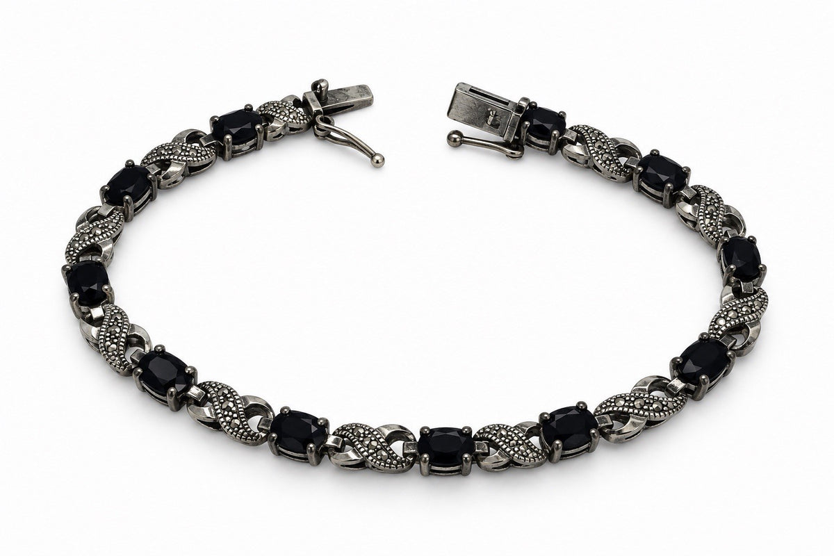 925 Sterling Silver Sapphire Infinity Link Tennis Bracelet Size 8