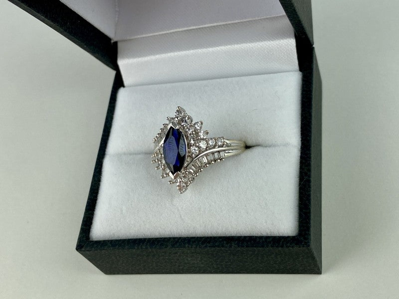 925 Sterling Silver Sapphire & CZ Ring Size 6.5